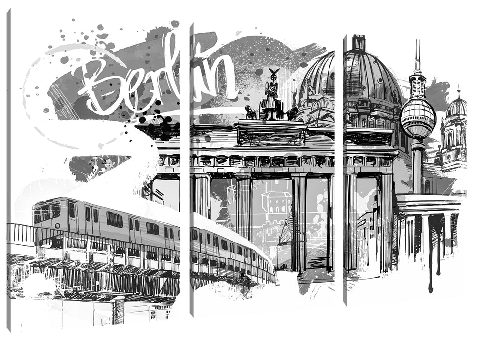 Berlin und seine Wahrzeichen Abstrakt, Monochrome Leinwanbild 3Teilig