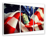 USA Flagge mit Dollarschein Leinwandbild 3Teilig