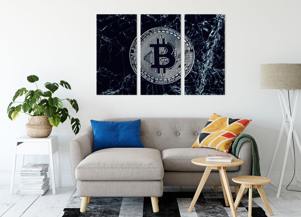 Bitcoin BTC auf Eis Leinwandbild Wohnzimmer 3Teilig
