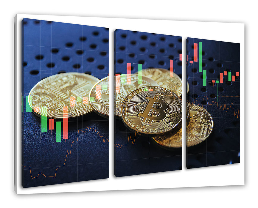 Bitcoin mit Diagramm Grafik  Leinwandbild 3Teilig