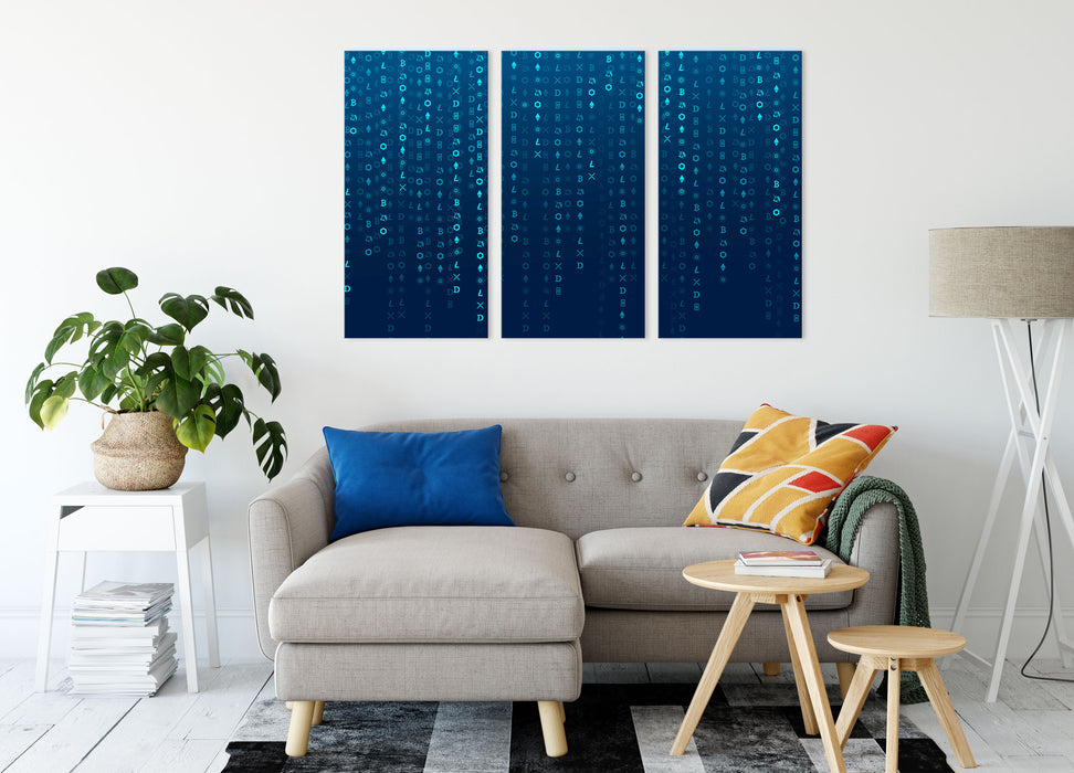 Blockchain Kryptowährung blau Leinwandbild Wohnzimmer 3Teilig
