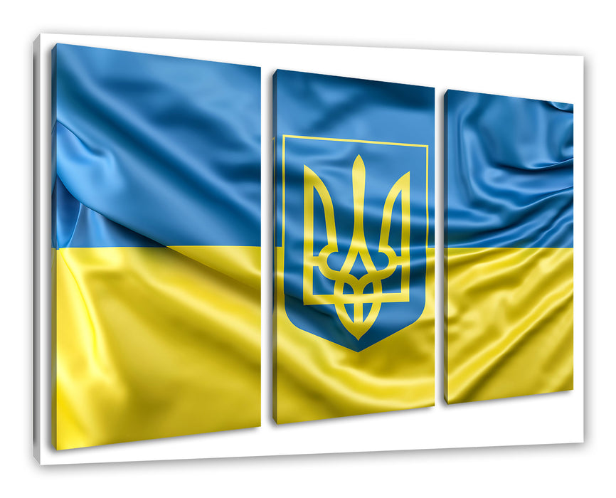 Ukraine Flagge mit Wappen Leinwandbild 3Teilig