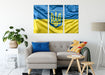 Ukraine Flagge mit Wappen Leinwandbild Wohnzimmer 3Teilig