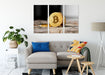 Bitcoins BTC Dollarschein Leinwandbild Wohnzimmer 3Teilig