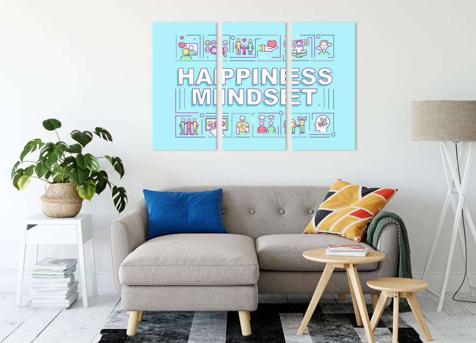 Happiness Mindset Motivaton Leinwandbild Wohnzimmer 3Teilig