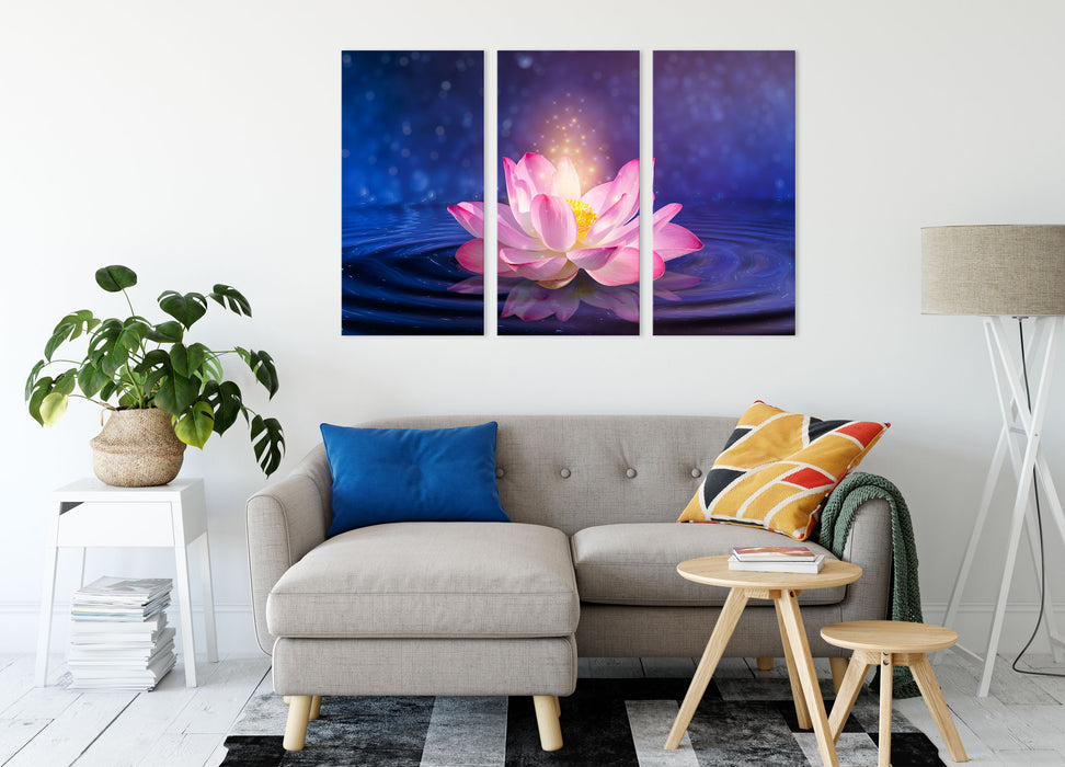 pinker Lotus im Wasser Leinwandbild Wohnzimmer 3Teilig