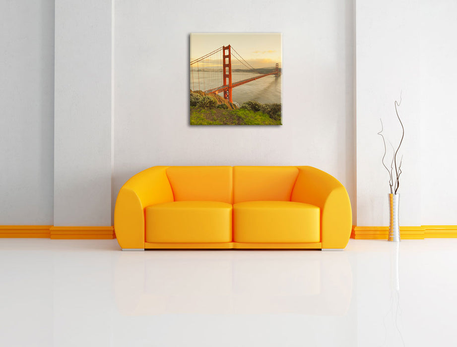 Prächtige Golden Gate Bridge Leinwandbild Quadratisch über Sofa