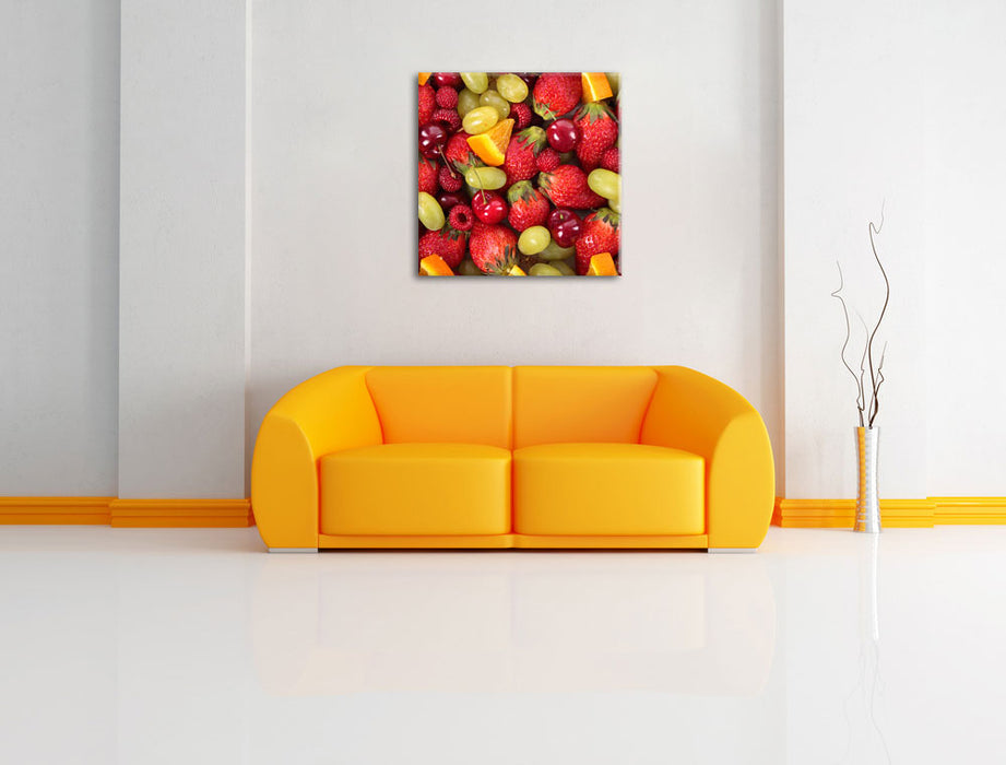 Leckere Früchte Leinwandbild Quadratisch über Sofa