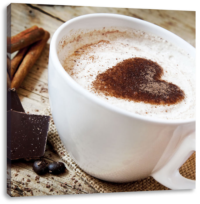 Tasse Kaffee mit Schokolade Leinwandbild Quadratisch
