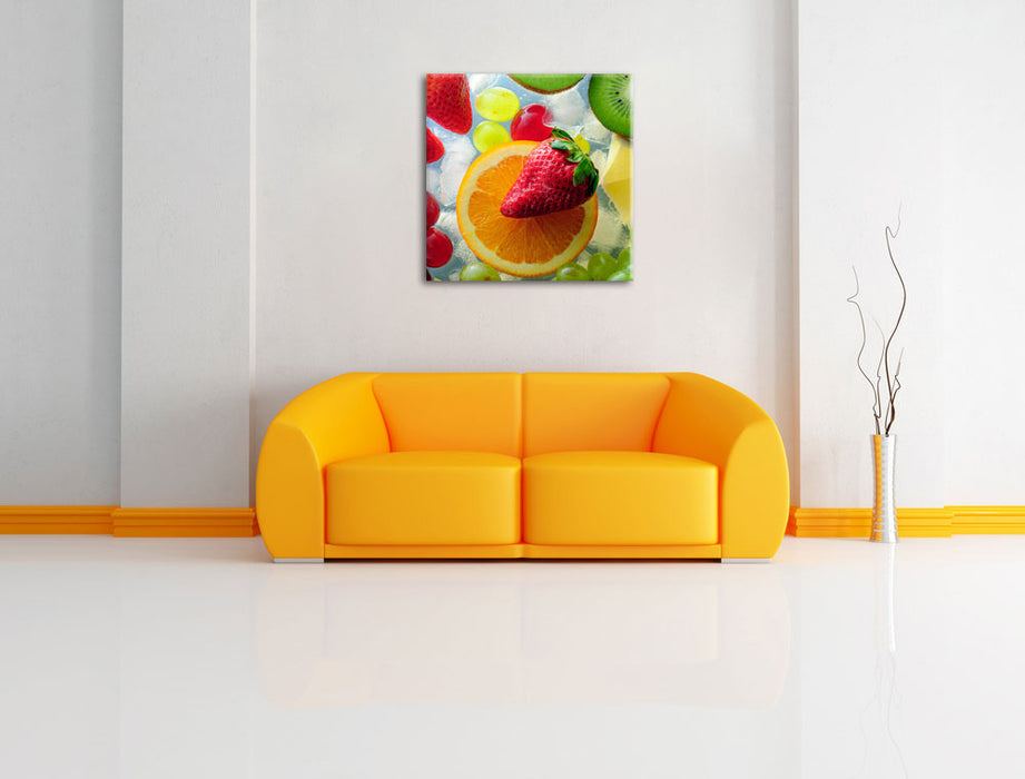 Leckeres buntes Obst Leinwandbild Quadratisch über Sofa