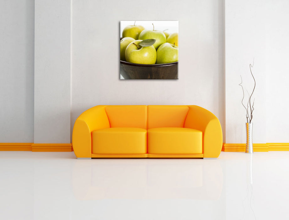 Korb mit Ã„pfeln Leinwandbild Quadratisch über Sofa