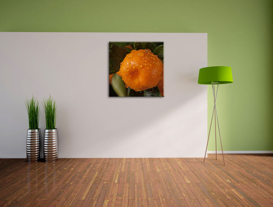 Saftige frische Orange Leinwand Quadratisch im Flur