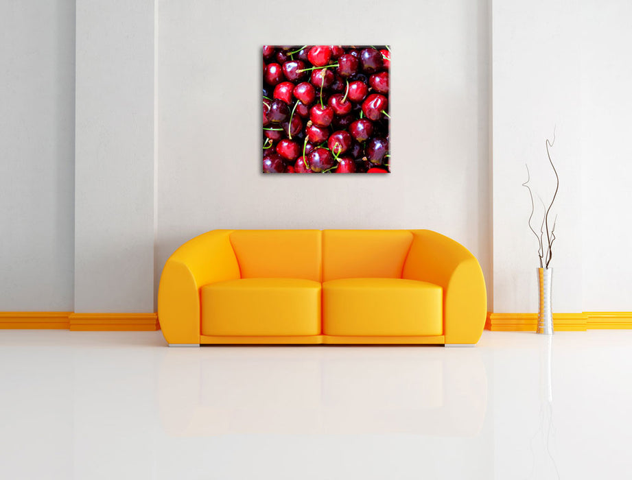 Leckere knackige Kirschen Leinwandbild Quadratisch über Sofa