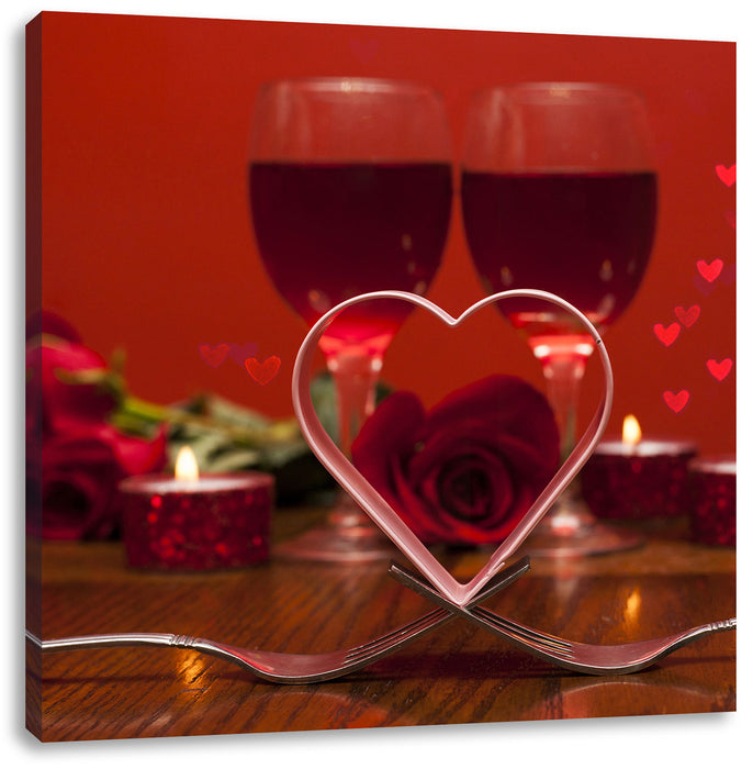 Romantisches Dinner mit Rosen Leinwandbild Quadratisch
