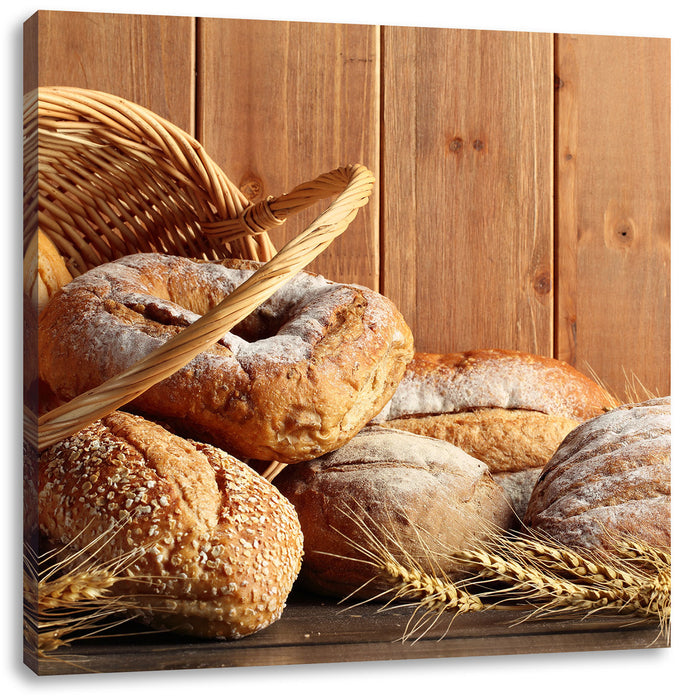Korb mit leckerem frischen Brot Leinwandbild Quadratisch