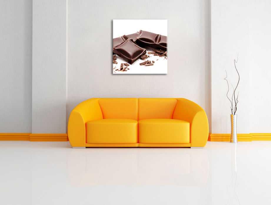 Leckere Tafel Schokolade Leinwandbild Quadratisch über Sofa