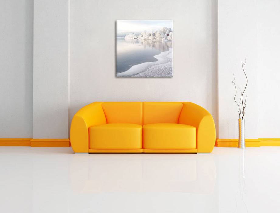 Atemberaubende Winterlandschaft Leinwandbild Quadratisch über Sofa