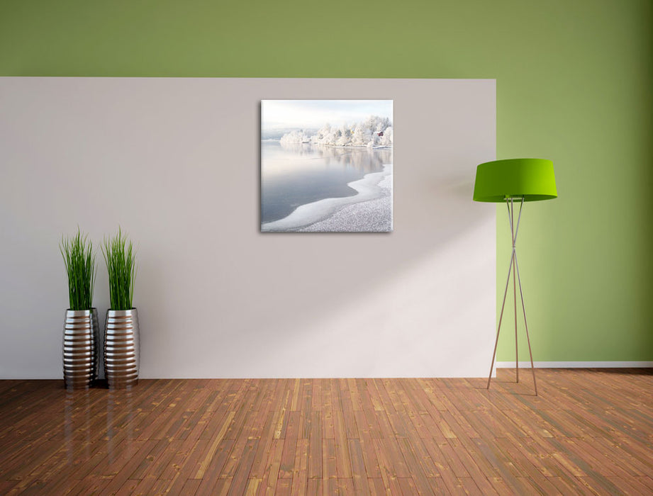 Atemberaubende Winterlandschaft Leinwand Quadratisch im Flur