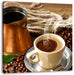 Frisch Kaffee mit Kaffeebohnen Leinwandbild Quadratisch