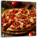 Pizza mit Salami und Tomaten Leinwandbild Quadratisch