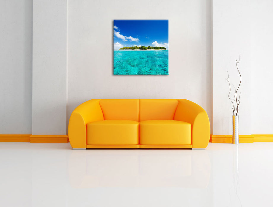 Traumhafte Insel Leinwandbild Quadratisch über Sofa