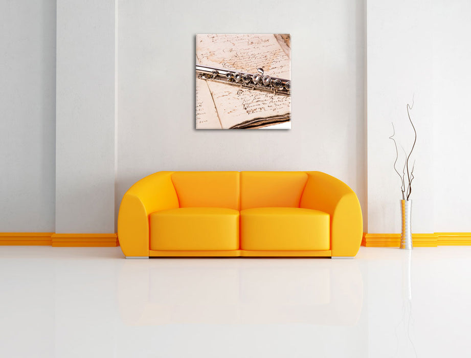 Querflöte Leinwandbild Quadratisch über Sofa