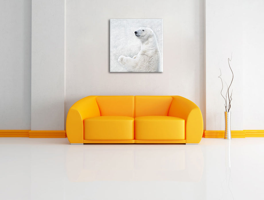 Stehender Eisbär Leinwandbild Quadratisch über Sofa