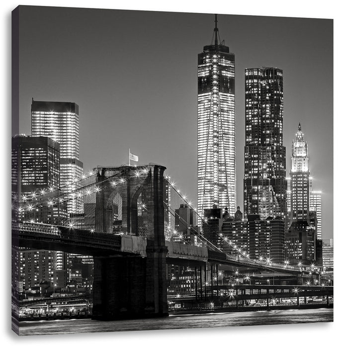New York City Skyline bei Nacht Leinwandbild Quadratisch