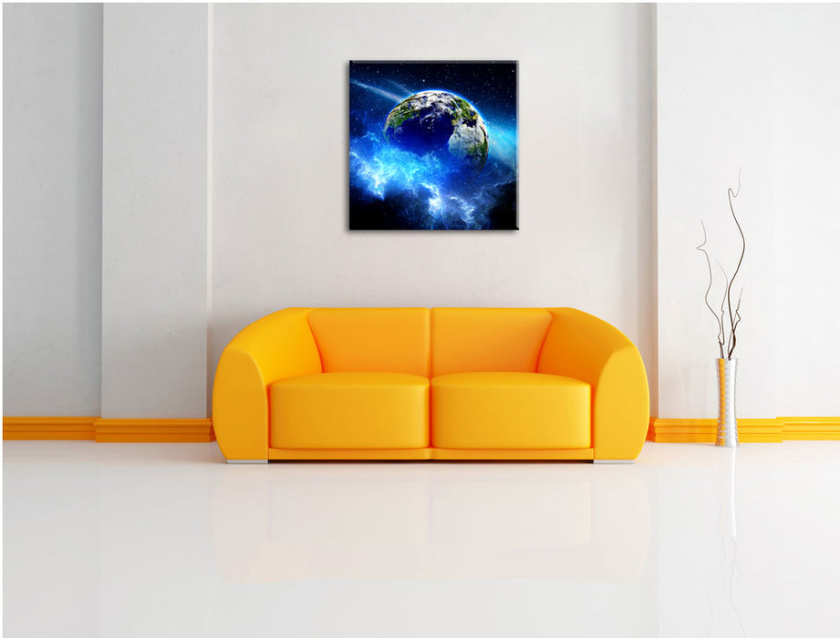 Planet Erde Leinwandbild Quadratisch über Sofa