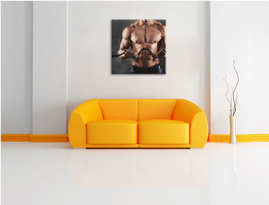 Bodybuilding Leinwandbild Quadratisch über Sofa