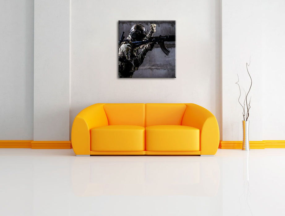 SEK Einsatz Leinwandbild Quadratisch über Sofa