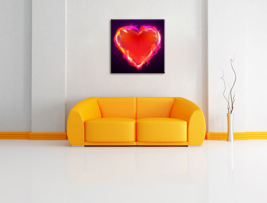 Herz aus Feuer Leinwandbild Quadratisch über Sofa