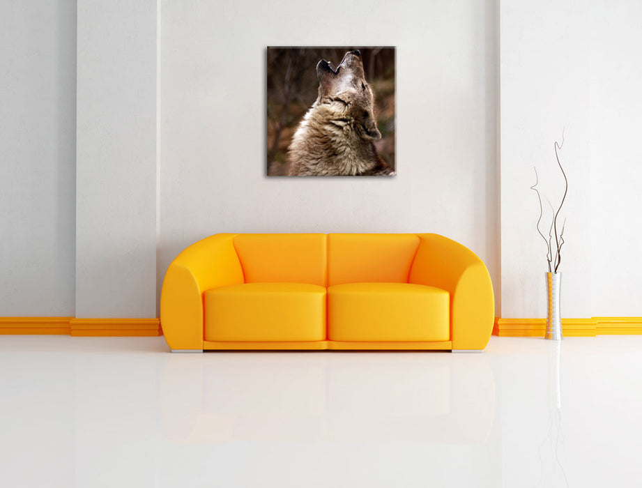 Heulende Wölfe Leinwandbild Quadratisch über Sofa