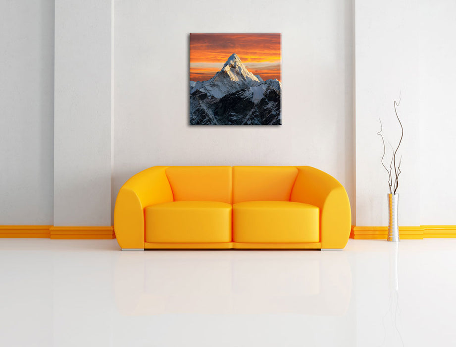 Berge in der Sonne Leinwandbild Quadratisch über Sofa
