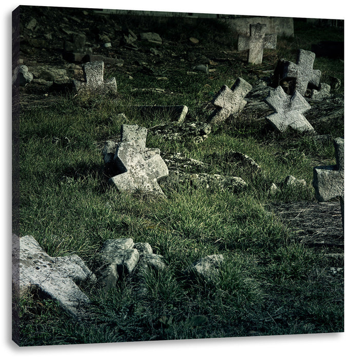 Friedhof schwarz weiß Leinwandbild Quadratisch