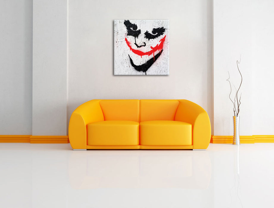 Böser Clown Leinwandbild Quadratisch über Sofa