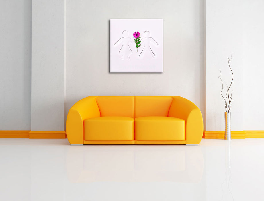 Pärchen mit Blume Leinwandbild Quadratisch über Sofa