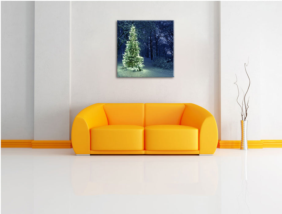 Leuchtender Weihnachtsbaum Leinwandbild Quadratisch über Sofa