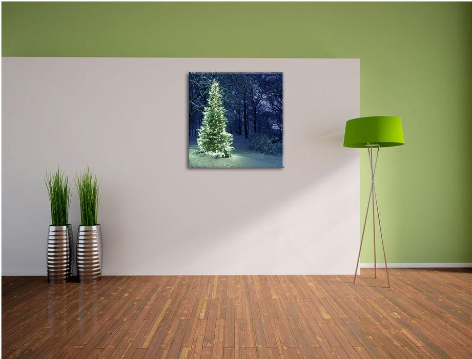 Leuchtender Weihnachtsbaum Leinwand Quadratisch im Flur