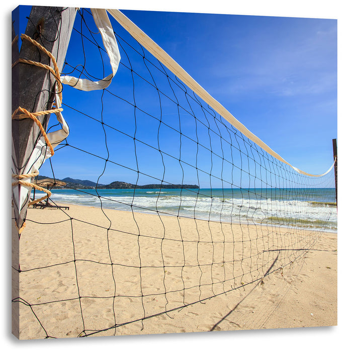 Volleyballnetz am Strand Leinwandbild Quadratisch