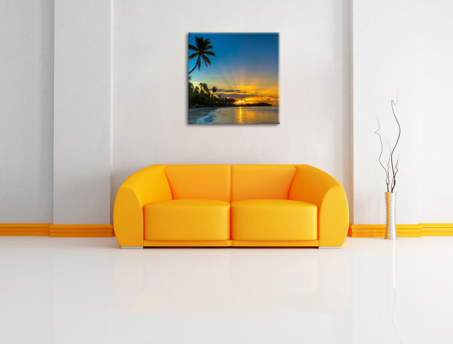 Palmen am Strand Leinwandbild Quadratisch über Sofa
