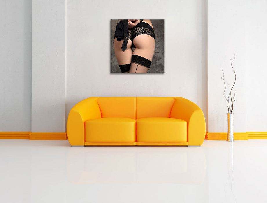 erotische Spitzen-Dessous Leinwandbild Quadratisch über Sofa