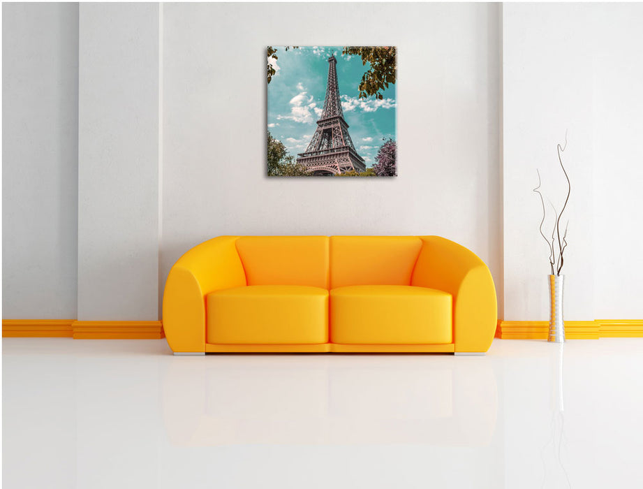 Eifelturm Paris Leinwandbild Quadratisch über Sofa