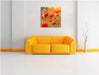 Rote Mohnwiese Leinwandbild Quadratisch über Sofa