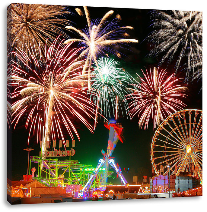 Silvester Riesenrad Feuerwerk Leinwandbild Quadratisch