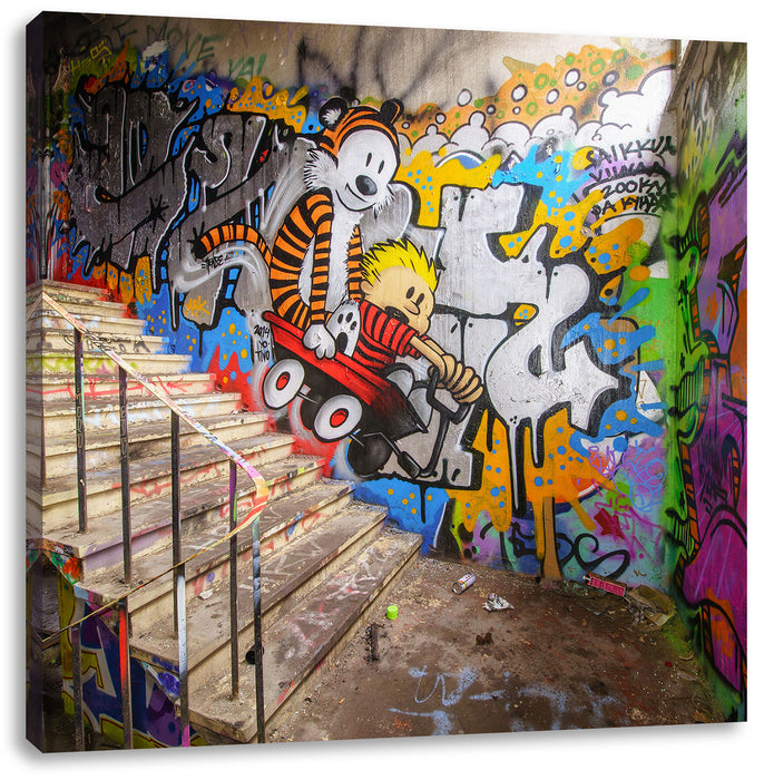 Coloured Streetart Graffiti Leinwandbild Quadratisch