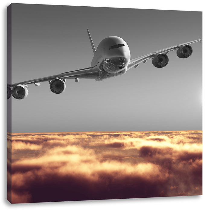 Flugzeug über Wolkenmeer Leinwandbild Quadratisch