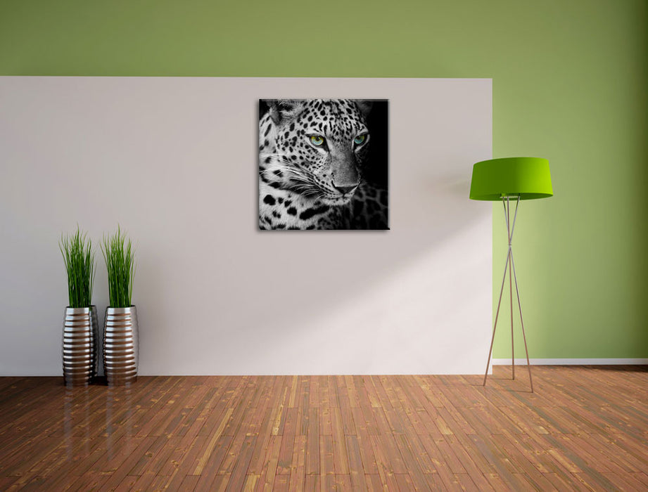 Leopardenkopf Leinwand Quadratisch im Flur