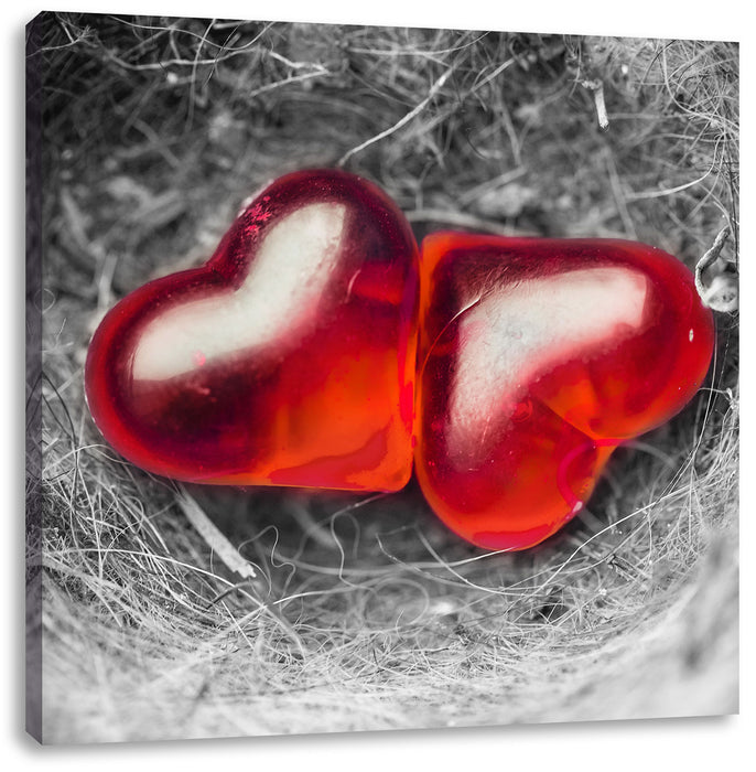 zwei Herzen in kleinem Nest Leinwandbild Quadratisch