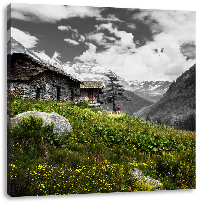 Steinhütte auf Berg Leinwandbild Quadratisch